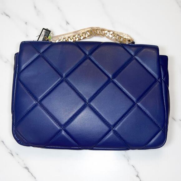 Badgley Mischka Quilted Crossbody Flap Bag Navy Blue New With Tags - Picture 3 of 12